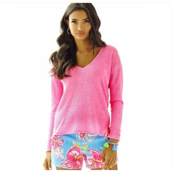 Lilly Pulitzer-Taryn Linen V Neck Pullover Sweater - Picture 1 of 6